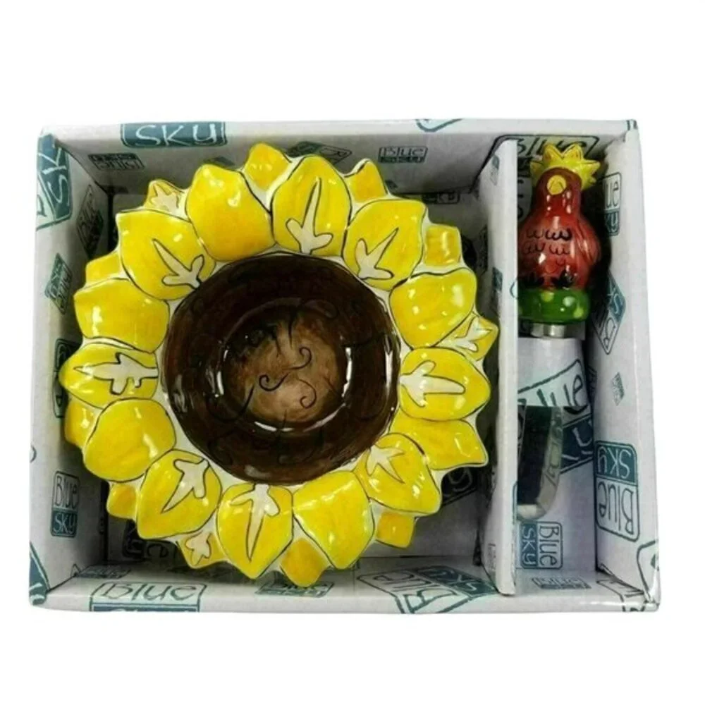 Blue Sky Clayworks Heather Goldminc Sunflower Bowl Spreader BEC6160 2010 READ‎